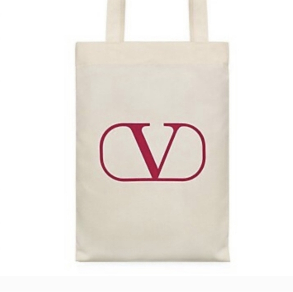 Valentino Cream Tote Bag Red Logo Open Top NEW